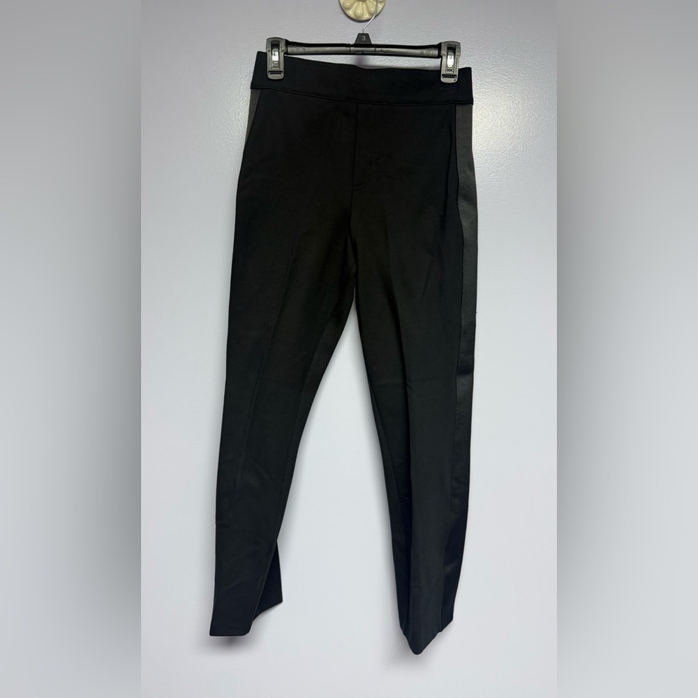SPANX Women’s Black pull on ponte tux satin side stripe Ankle Pants S - Picture 3 of 15